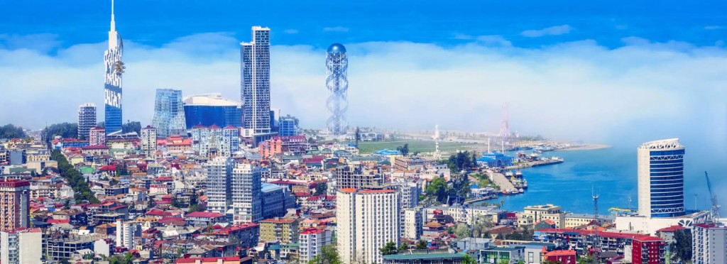 Aerial view of Batumi skyline and coastline